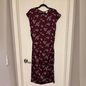Women's Satin Flutter Short Sleeve Maxi A-Line Dress (Burgundy Floral) A New Day